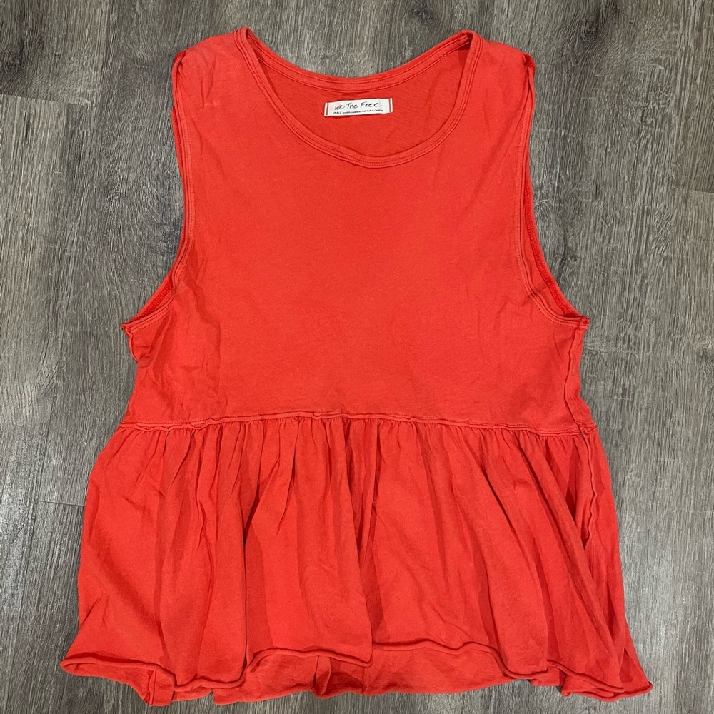 We The Free Anytime Peplum Tank Top Washed Red Orange Oversized Small